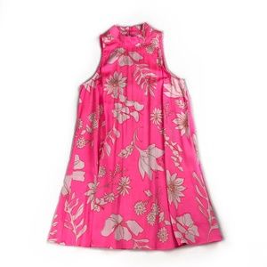 Pastel Pink Loose Mod Floral High Neck Dress